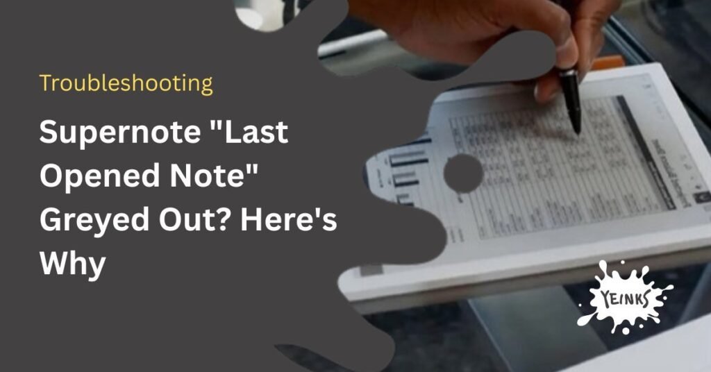 Supernote Manta shortcut panel with Last Opened Note option